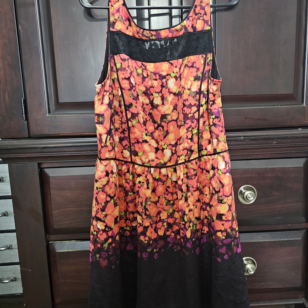 Jessica Simpson Floral High Low Dress - Black, Orange, Pink